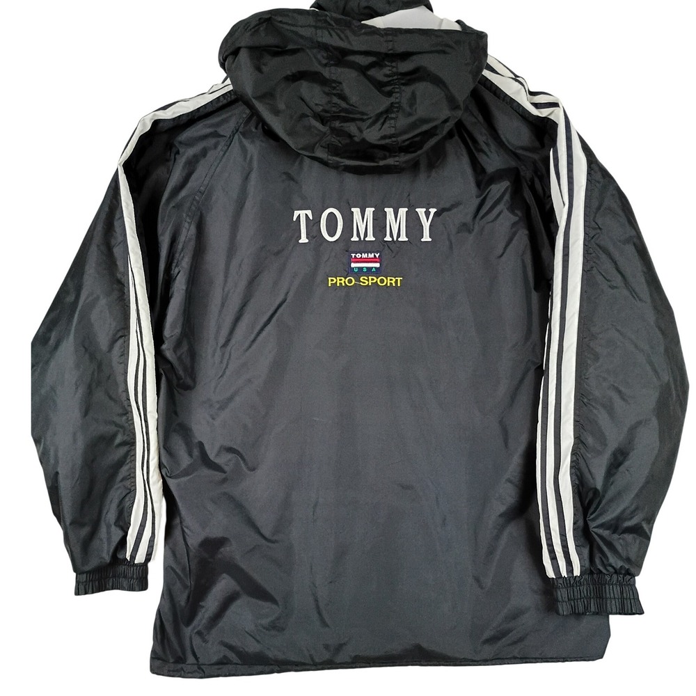 Vintage Tommy Hilfiger Pro Sport Windbreaker Jacket Mens XL Black 90s Lined Hood
